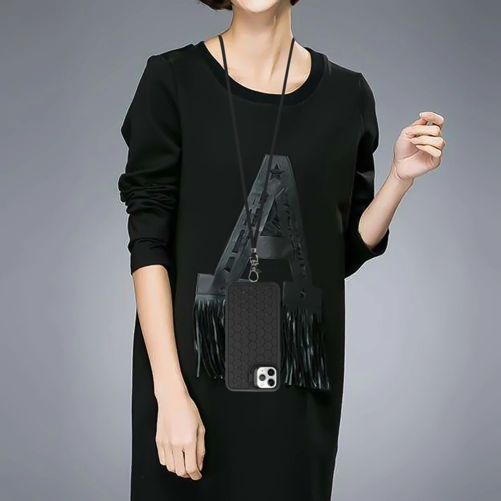 Kryt na iPhone 14 Pro Honeycomb s podporou MagSafe a šňůrkou na krk černý