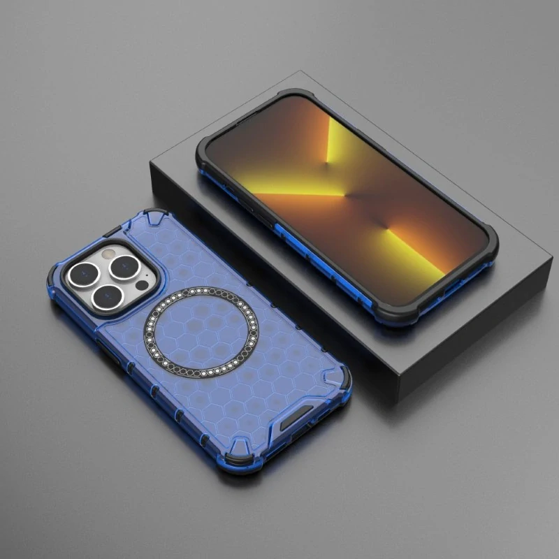 Kryt na iPhone 14 Pro odolný Honeycomb s podporou Magsafe modrý