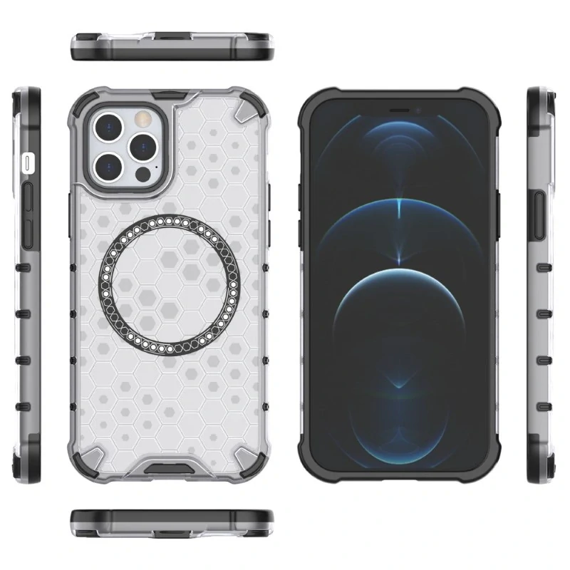 Kryt na iPhone 12 / 12 Pro odolný Honeycomb s podporou Magsafe čirý