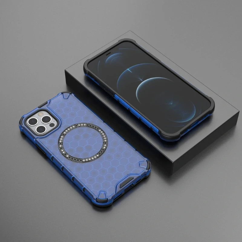 Kryt na iPhone 12 / 12 Pro odolný Honeycomb s podporou Magsafe modrý