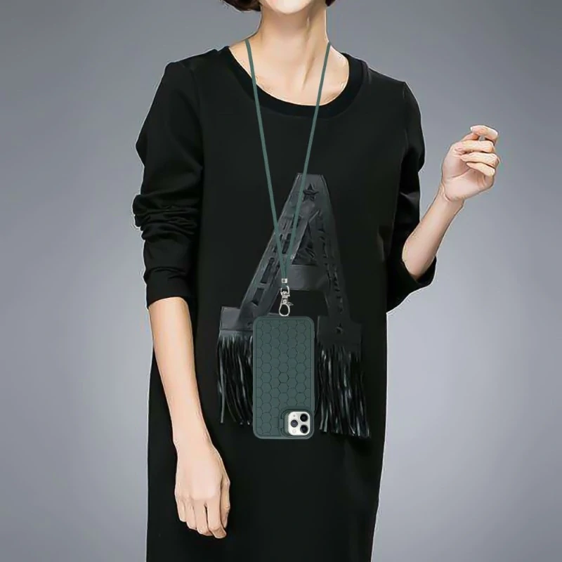 Kryt na iPhone 12 / 12 Pro Honeycomb s podporou MagSafe a šňůrkou na krk zelený