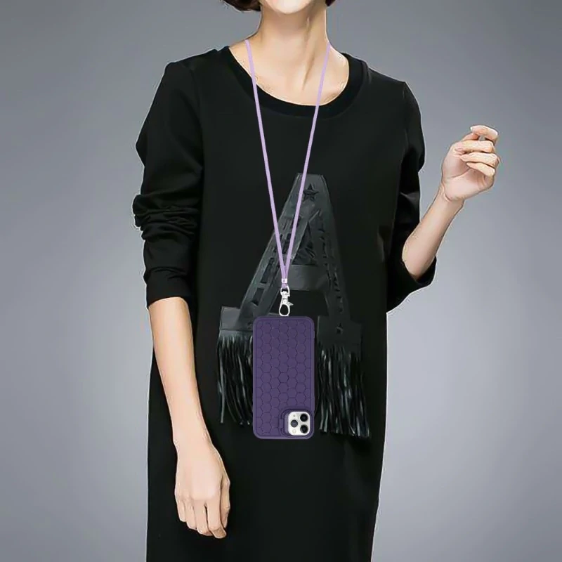 Kryt na iPhone 14 Pro Max Honeycomb s podporou MagSafe a šňůrkou na krk fialový