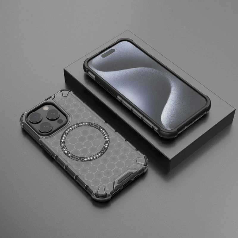 Kryt na iPhone 15 Pro Max odolný Honeycomb s podporou Magsafe černý