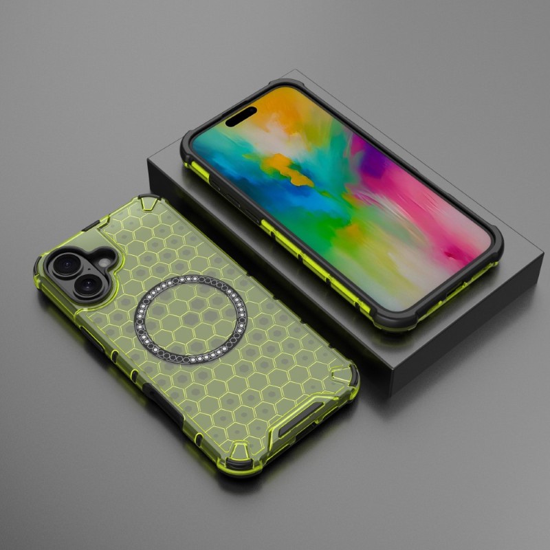 Kryt na iPhone 16 odolný Honeycomb s podporou Magsafe zelený