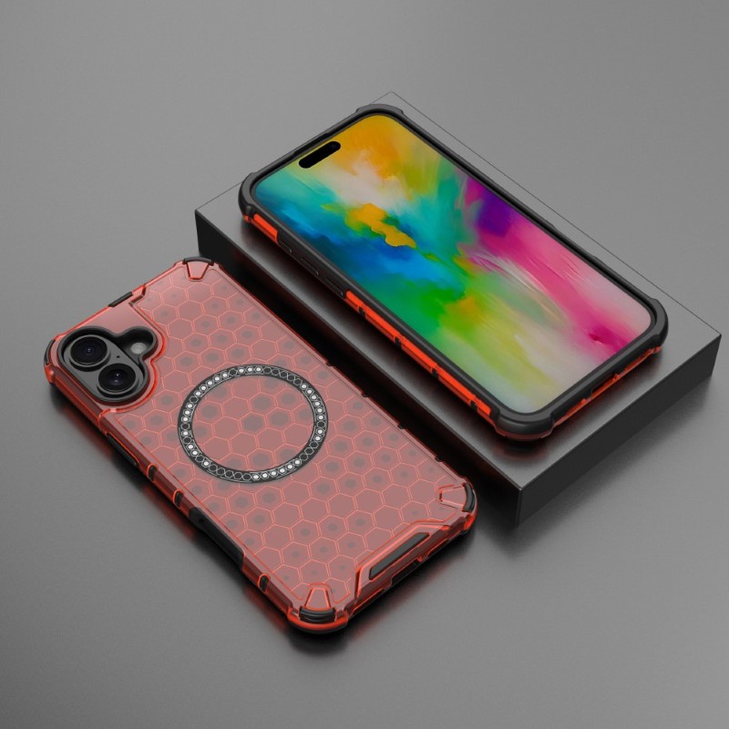 Kryt na iPhone 16 odolný Honeycomb s podporou Magsafe červený