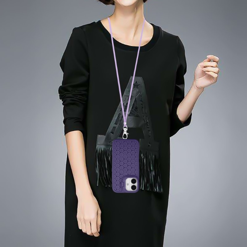 Kryt na iPhone 16 Honeycomb s podporou MagSafe a šňůrkou na krk fialový