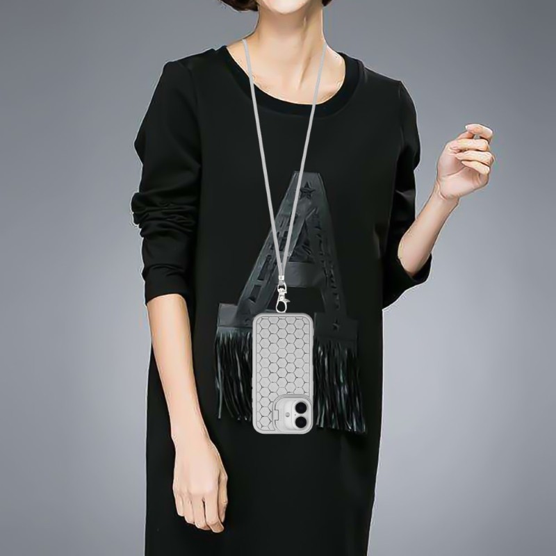 Kryt na iPhone 16 Honeycomb s podporou MagSafe a šňůrkou na krk šedý