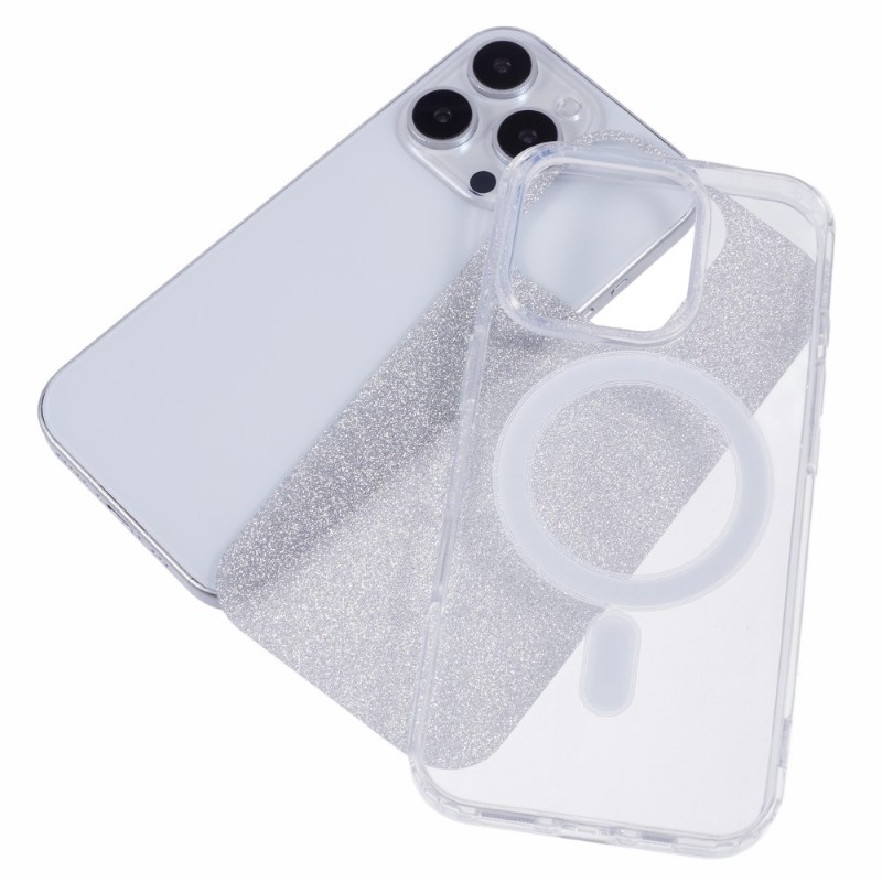 Kryt na iPhone 16 Pro Glitter s podporou MAGSAFE stříbrný