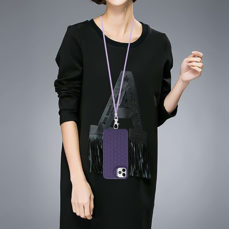 Kryt na iPhone 16 Pro Honeycomb s podporou MagSafe a šňůrkou na krk fialový