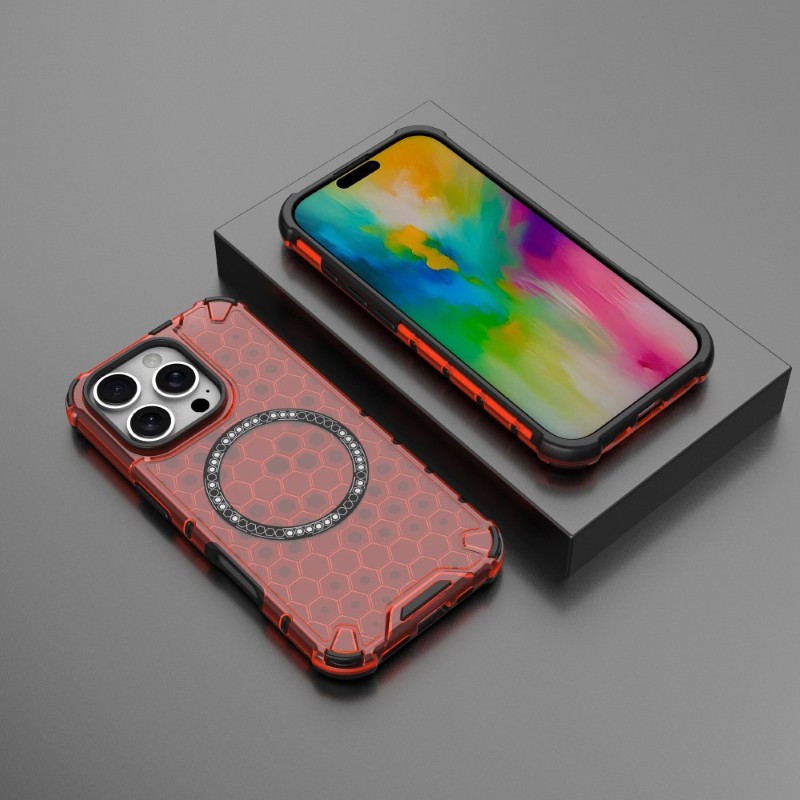 Kryt na iPhone 16 Pro odolný Honeycomb s podporou Magsafe červený