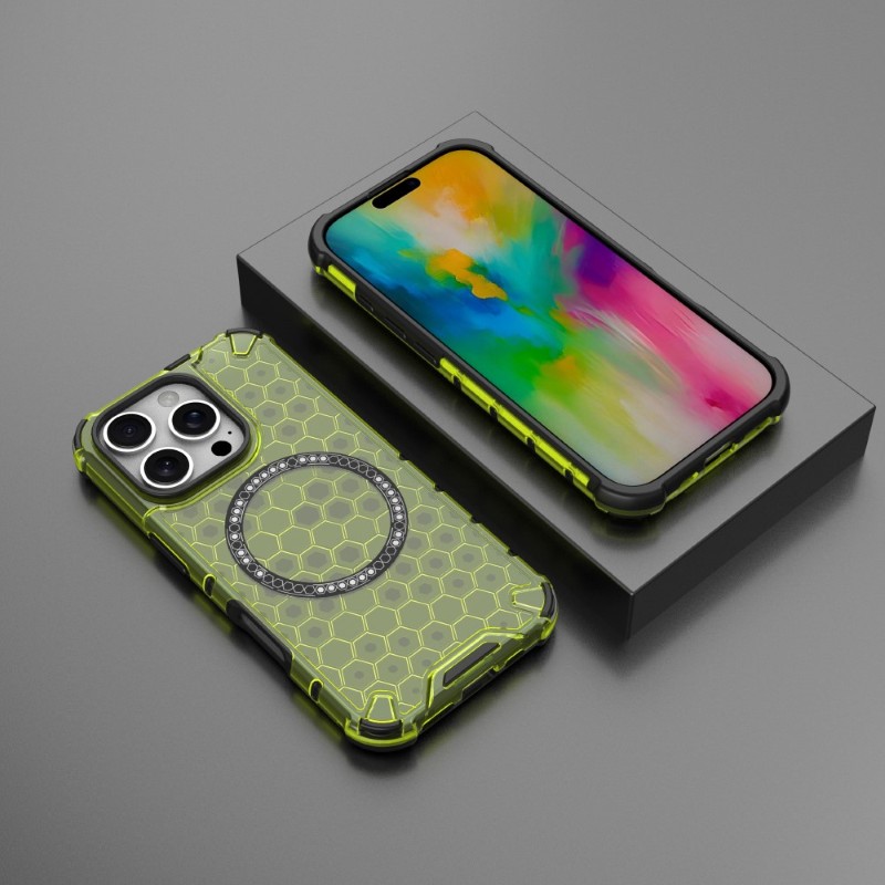 Kryt na iPhone 16 Pro odolný Honeycomb s podporou Magsafe zelený