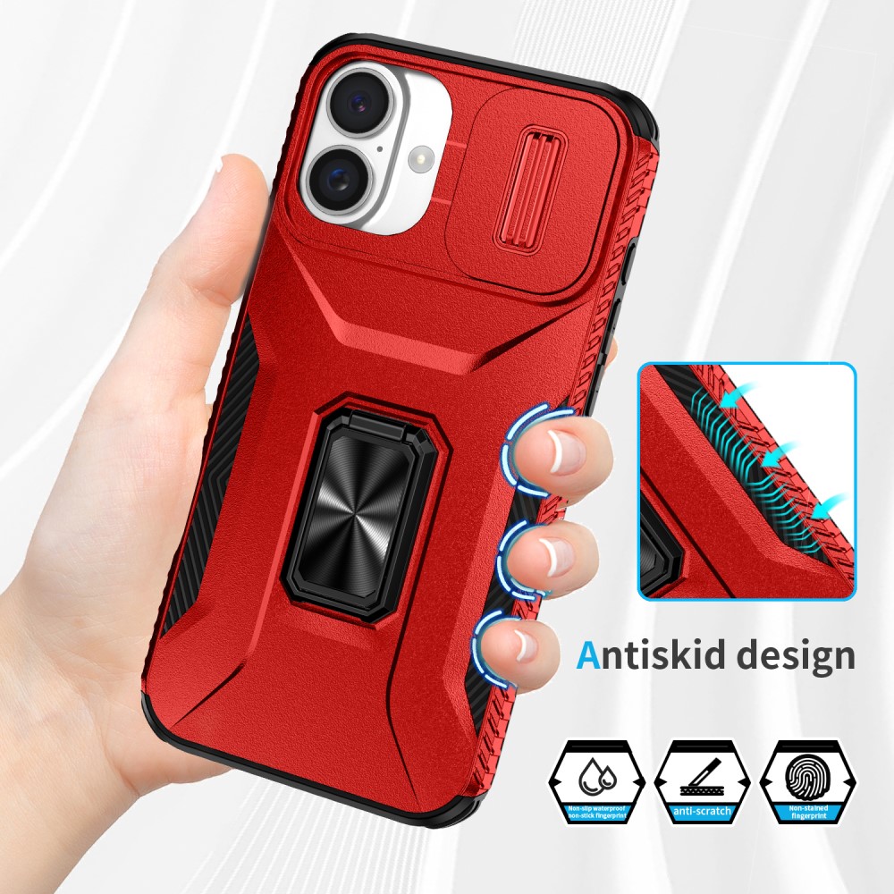 Kryt na iPhone 16 Plus odolný s krytkou na fotoaparát červený