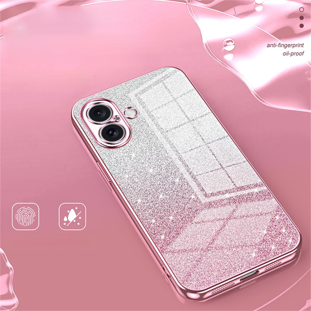 Kryt na iPhone 16 Plus gumový Glitter stříbrný