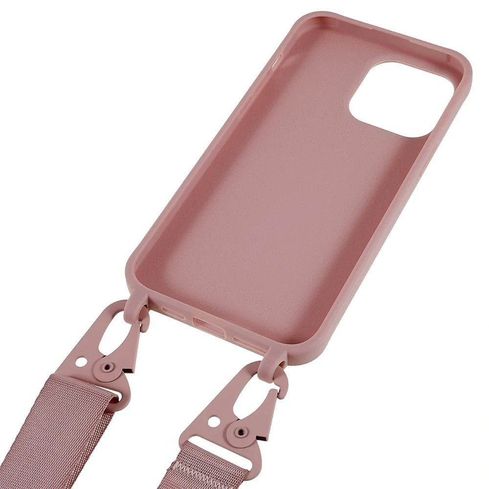 Kryt na iPhone 14 Pro Wide gumový se šňůrkou na krk starorůžový