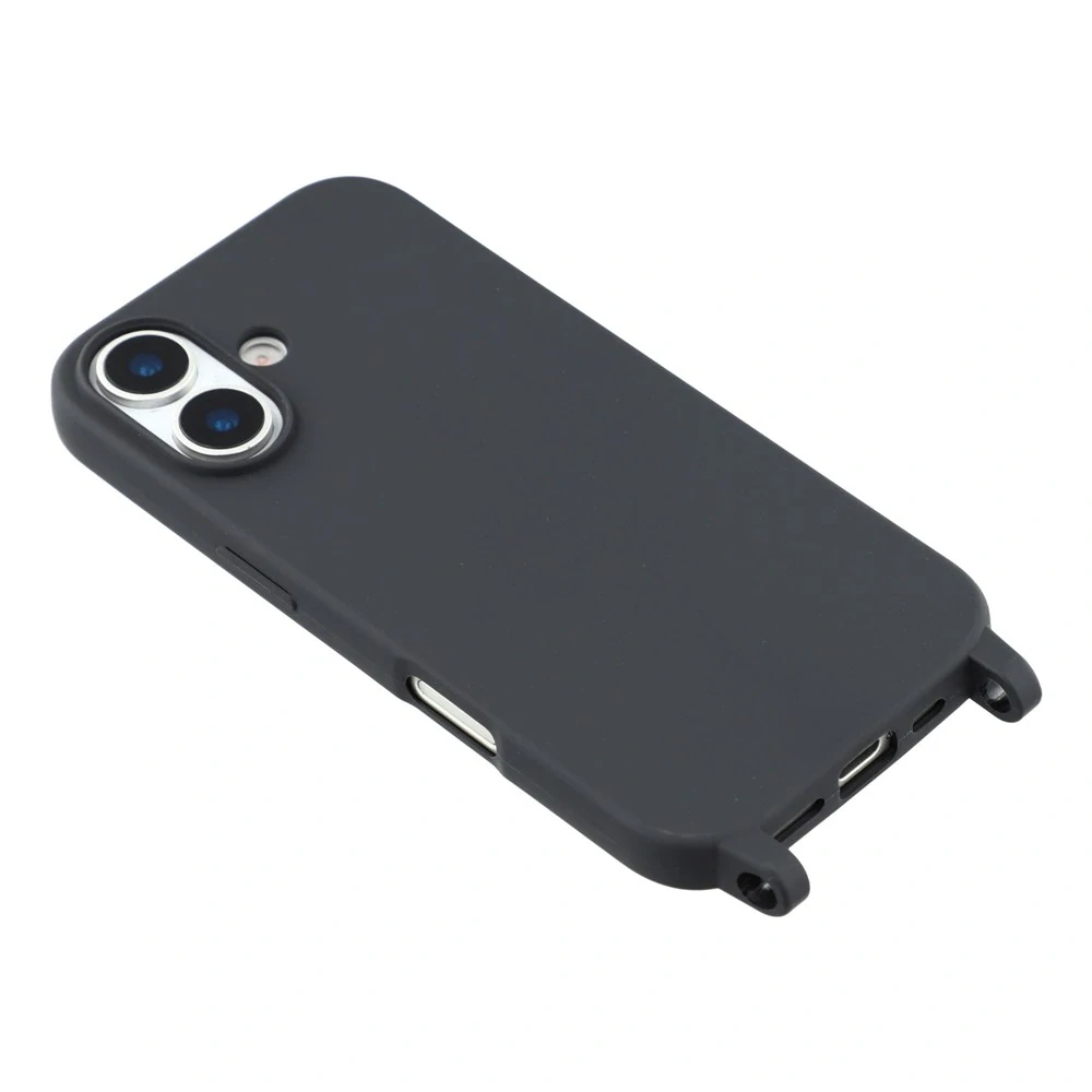 Kryt na iPhone 17 gumový se šňůrkou na krk černý