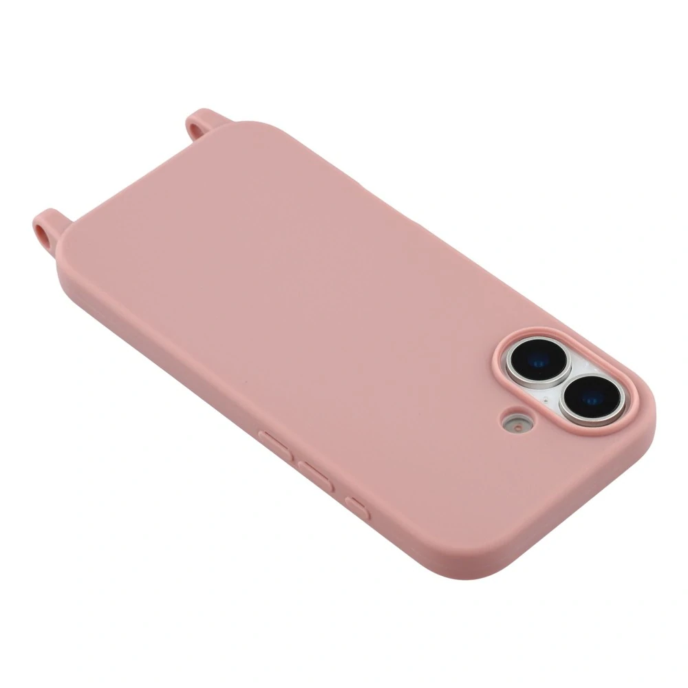 Kryt na iPhone 17 gumový se šňůrkou na krk starorůžový