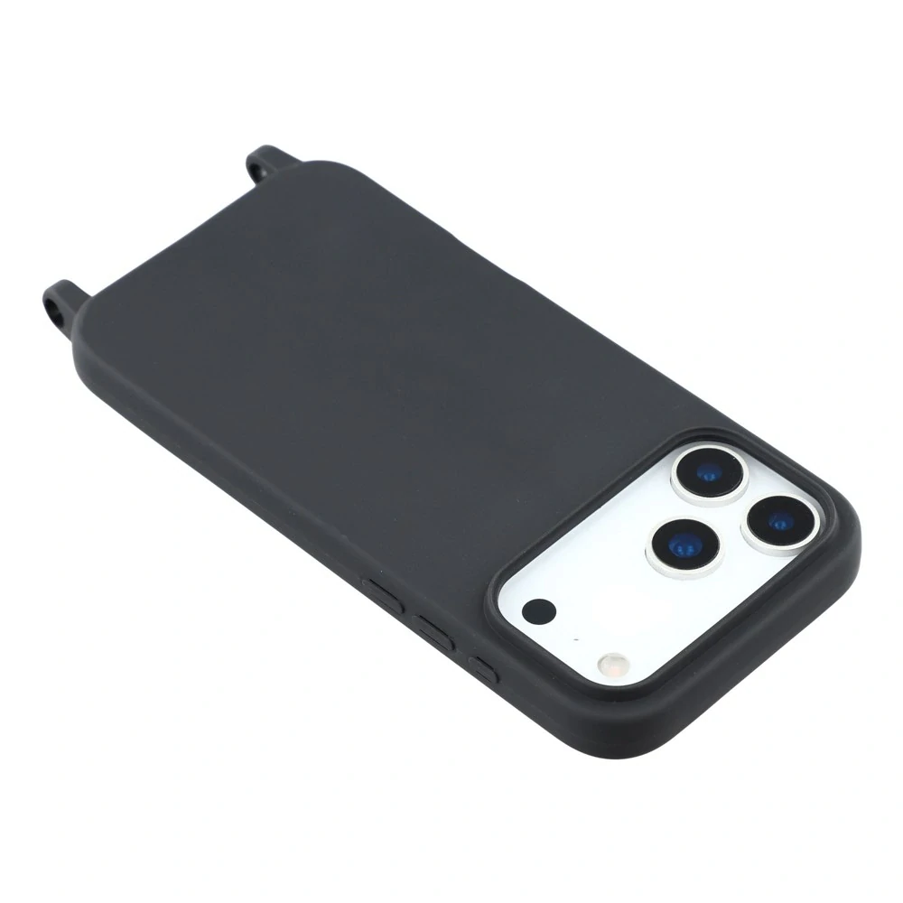 Kryt na iPhone 17 Pro Max gumový se šňůrkou na krk černý