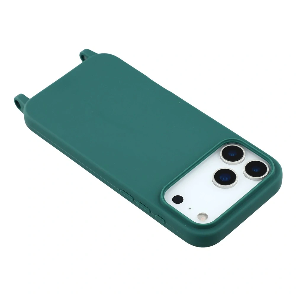 Kryt na iPhone 17 Pro Max gumový se šňůrkou na krk zelený