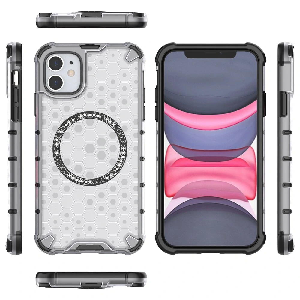 Kryt na iPhone 11 odolný Honeycomb s podporou Magsafe čirý