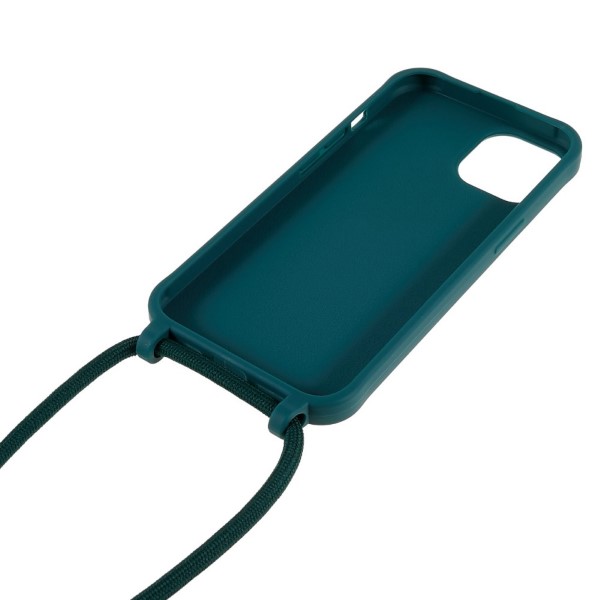 Kryt na iPhone 14 Plus gumový se šňůrkou na krk zelený