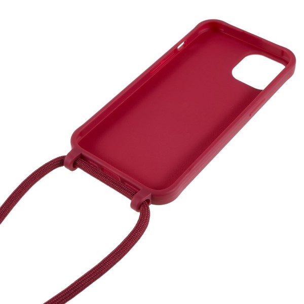 Kryt na iPhone 14 Plus gumový se šňůrkou na krk vínový