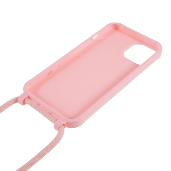 Kryt na iPhone 14 Plus gumový se šňůrkou na krk růžový