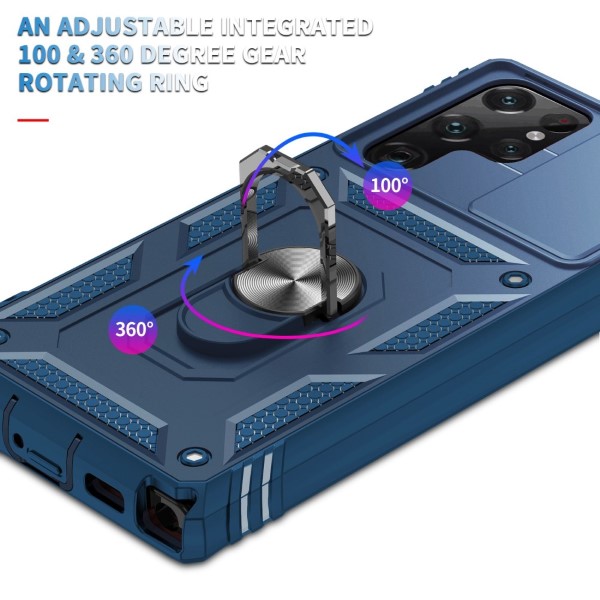 Kryt na Samsung Galaxy S22 Ultra odolný s krytkou na fotoaparát tmavě modrý