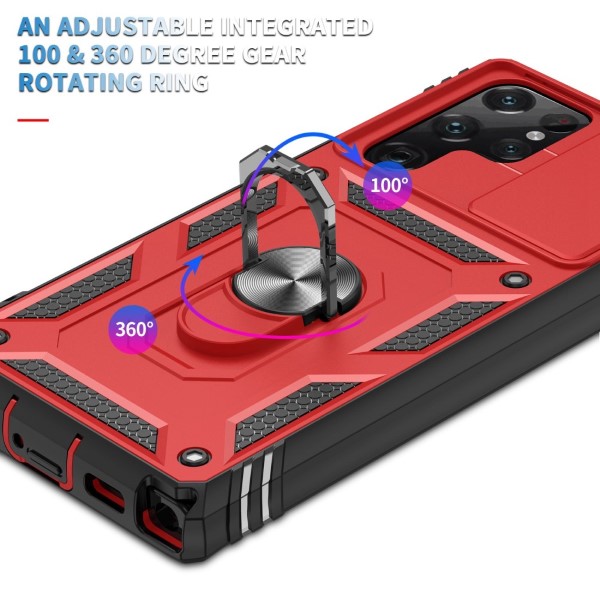 Kryt na Samsung Galaxy S22 Ultra odolný s krytkou na fotoaparát červený