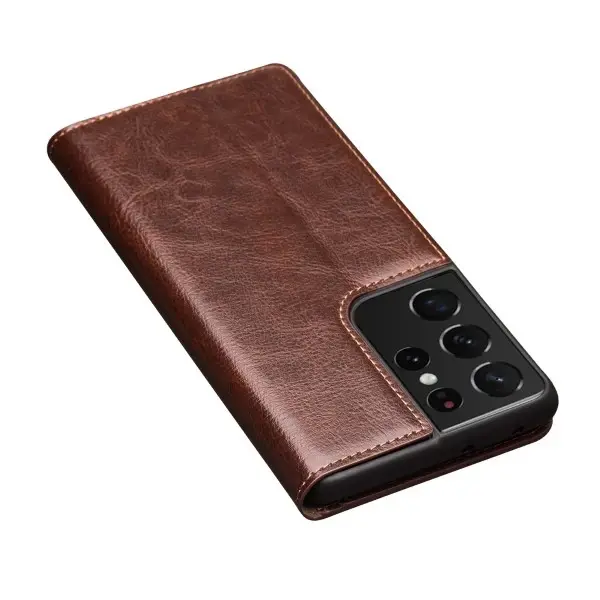 Pouzdro kožené QIALINO na Samsung Galaxy S21 Ultra hnědé