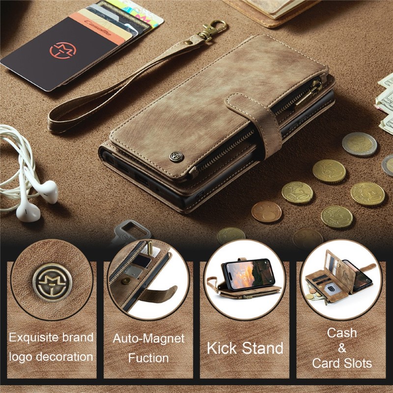 Pouzdro pro iPhone 15 Pro Max CASEME Luxury Double Layer hnědé