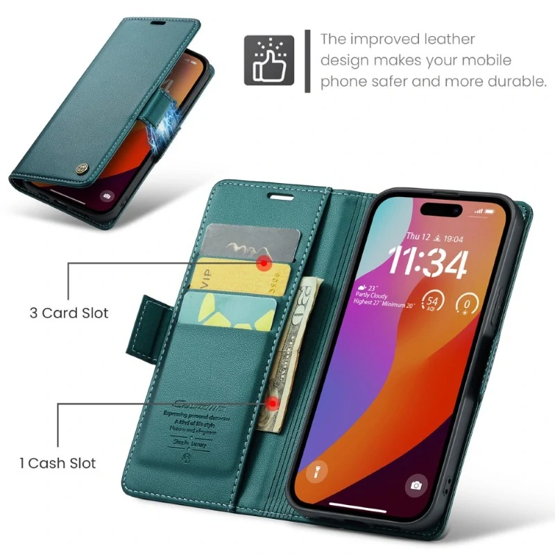 Pouzdro na iPhone 16 Pro CASEME Smooth zelené