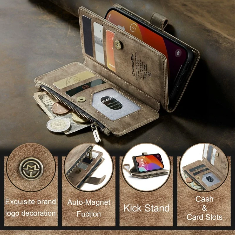 Pouzdro pro iPhone 16 Pro CASEME Luxury Double Layer hnědé