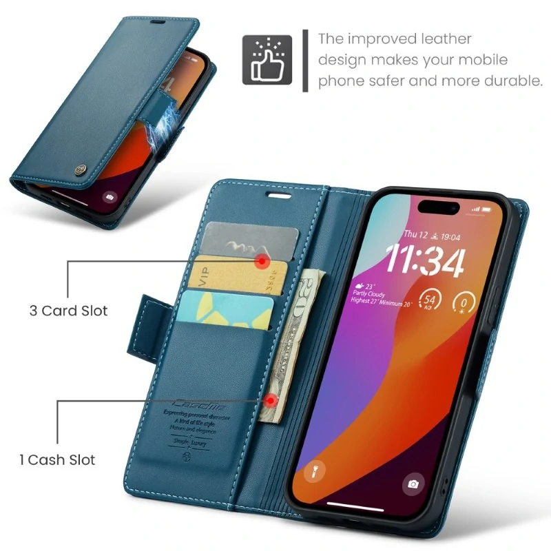 Pouzdro na iPhone 16 Pro Max CASEME Smooth modré