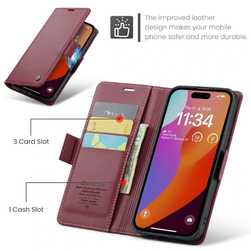 Pouzdro na iPhone 16 Pro Max CASEME Smooth červené