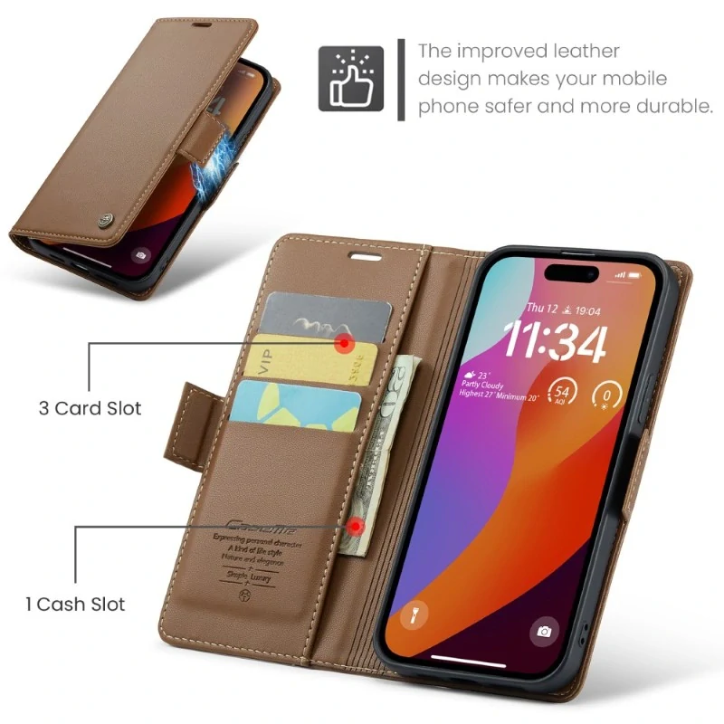 Pouzdro na iPhone 16 Pro Max CASEME Smooth hnědé