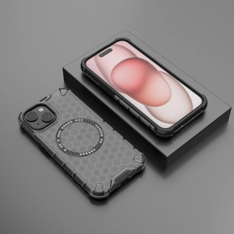 Kryt na iPhone 15 odolný Honeycomb  s podporou Magsafe černý