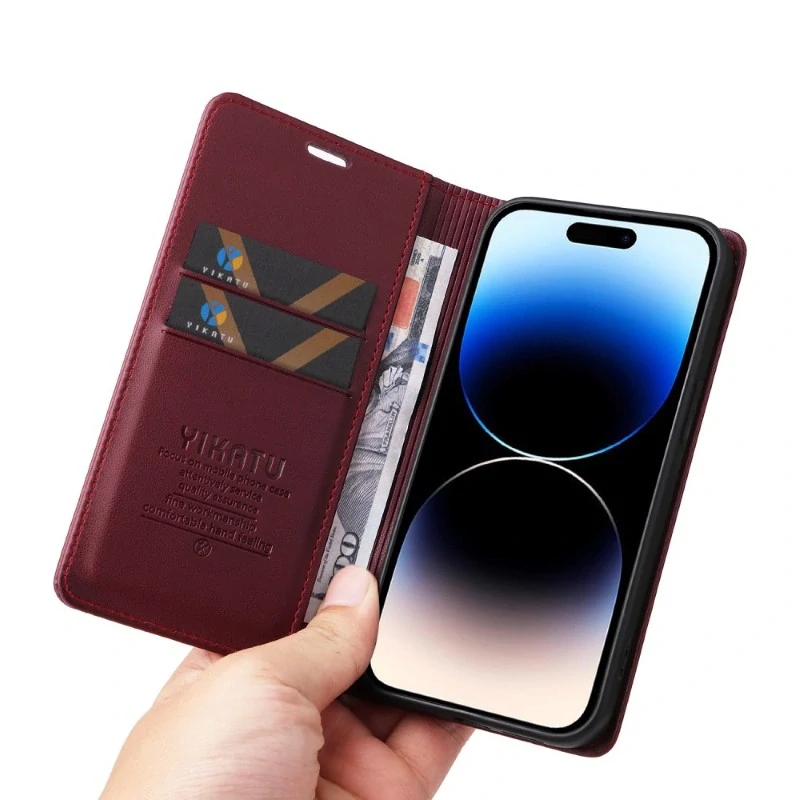Pouzdro na iPhone 15 Pro YIKATU vínové