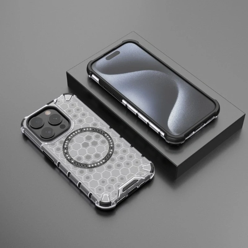 Kryt na iPhone 15 Pro odolný Honeycomb s podporou Magsafe čirý