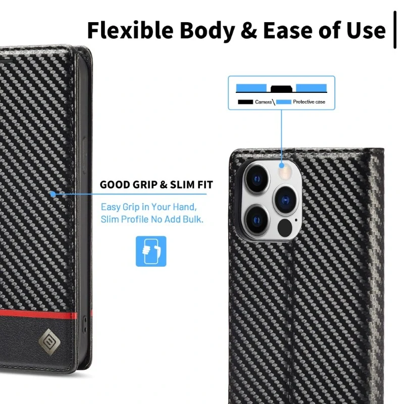 Pouzdro pro iPhone 15 Pro LC.IMEEKE Carbon Horizontal černé