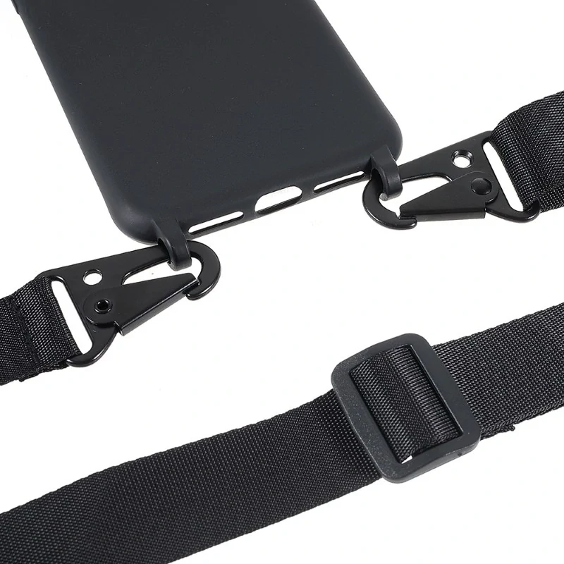Kryt na iPhone 13 gumový se šňůrkou na krk černý