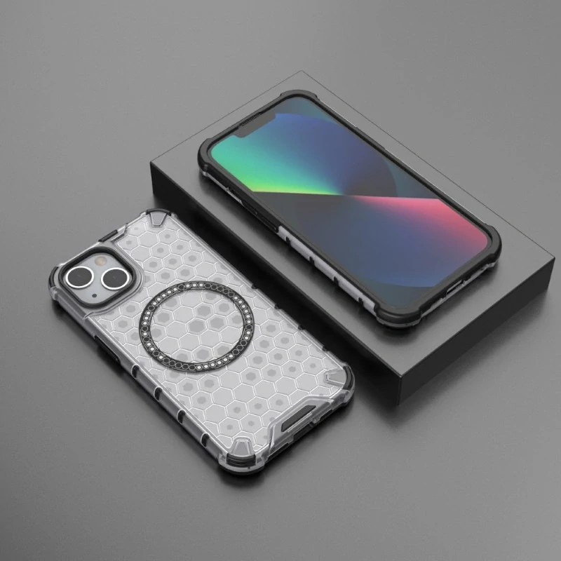 Kryt na iPhone 13 odolný Honeycomb s podporou Magsafe čirý