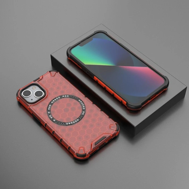 Kryt na iPhone 13 odolný Honeycomb s podporou Magsafe červený