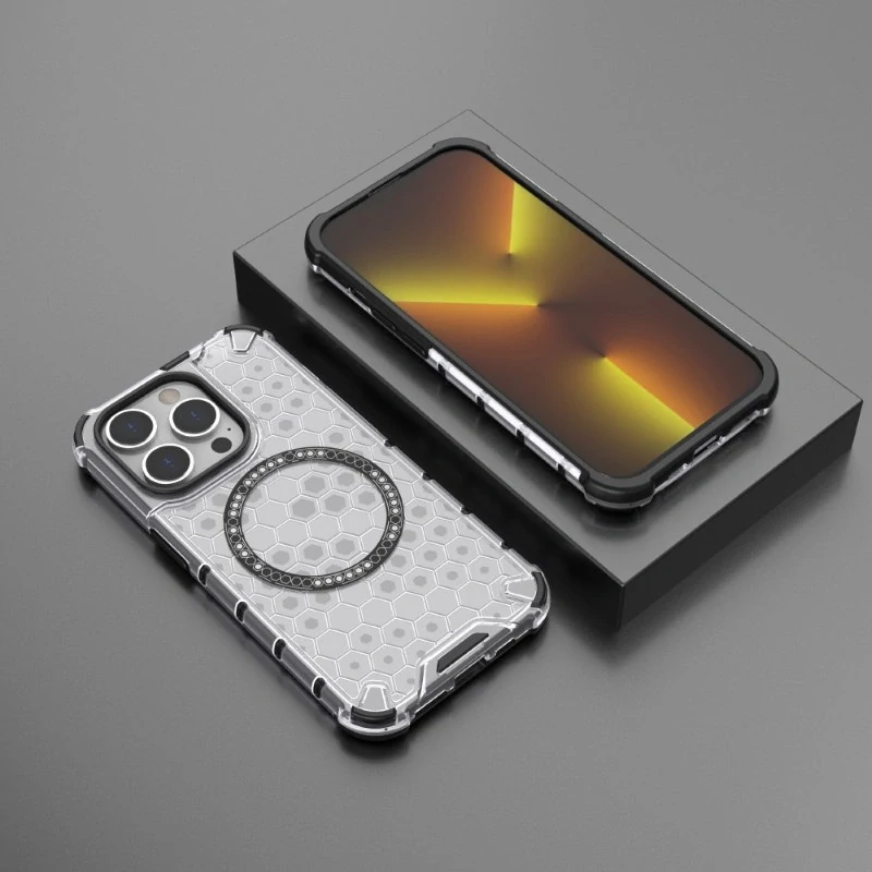 Kryt na iPhone 14 Pro odolný Honeycomb s podporou Magsafe čirý