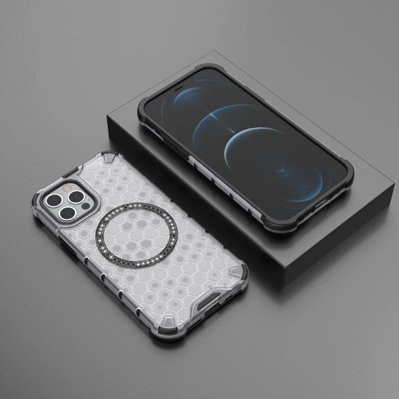 Kryt na iPhone 12 / 12 Pro odolný Honeycomb s podporou Magsafe čirý
