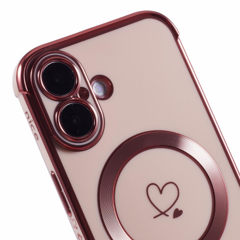 Kryt na iPhone 16 Srdíčko s podporou MagSafe růžový