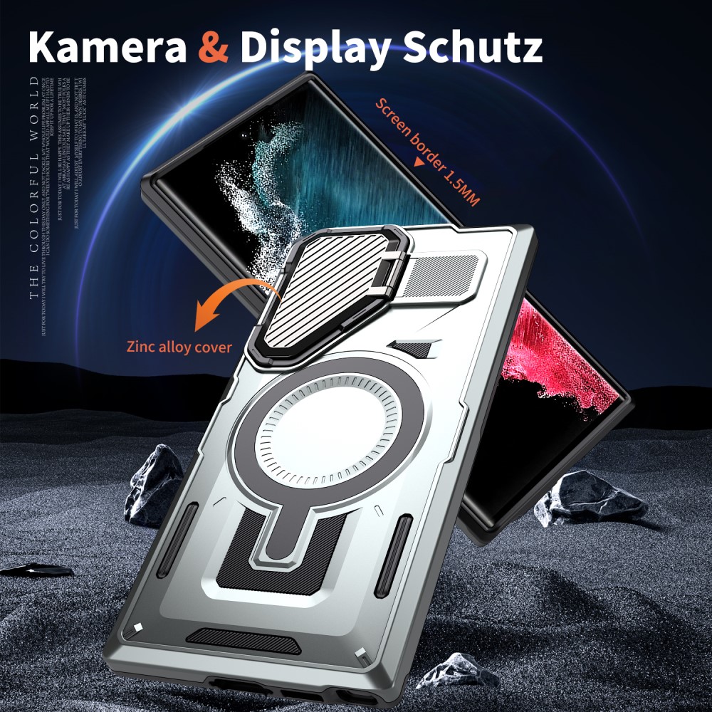 Kryt na Samsung Galaxy S23 Ultra s krytkou na fotoaparát střbrný