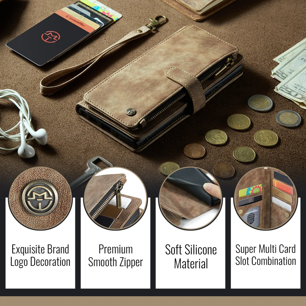 Pouzdro pro iPhone 17 Pro CASEME Luxury Double Layer hnědé