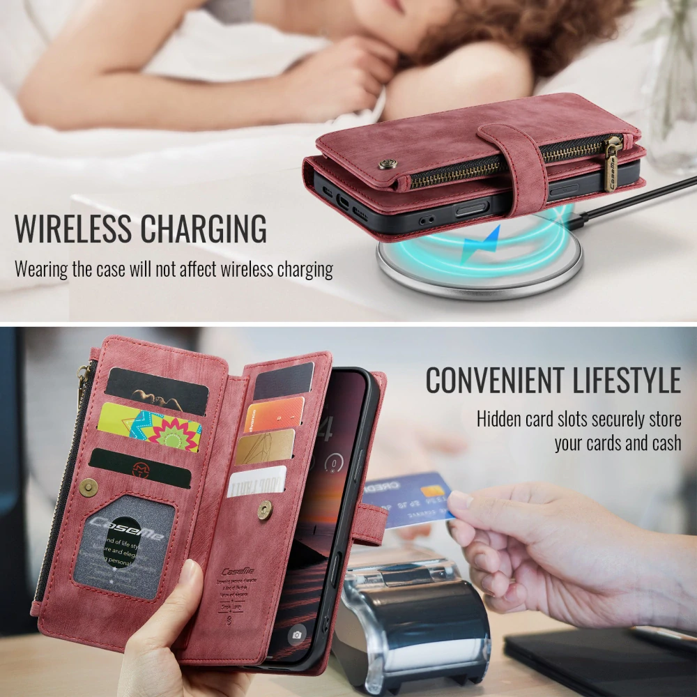 Pouzdro pro iPhone 17 Pro Max CASEME Luxury Double Layer červené