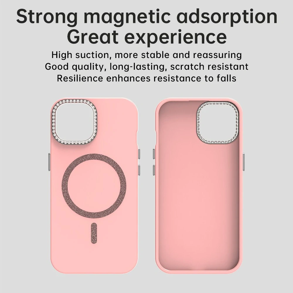 Kryt na iPhone 15 s podporou MagSafe Diamond růžový