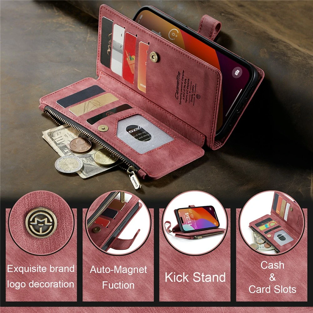 Pouzdro pro iPhone 16 Pro Max CASEME Luxury Double Layer červené